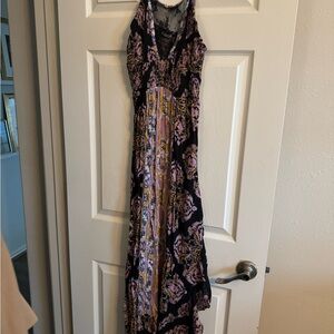 Free People Brown and Black Sleeveless Halter Maxi Dress